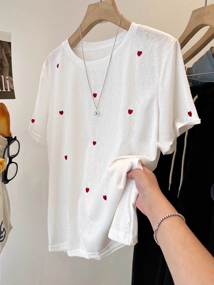 Embroidery Cotton Shirt - T-shirt da donna estiva a mezza