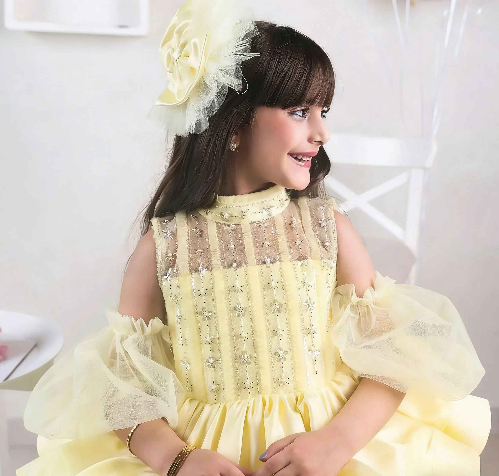 Abiti da ragazza di fiore gial - Embroidery Yellow Dress recensione e prezzo